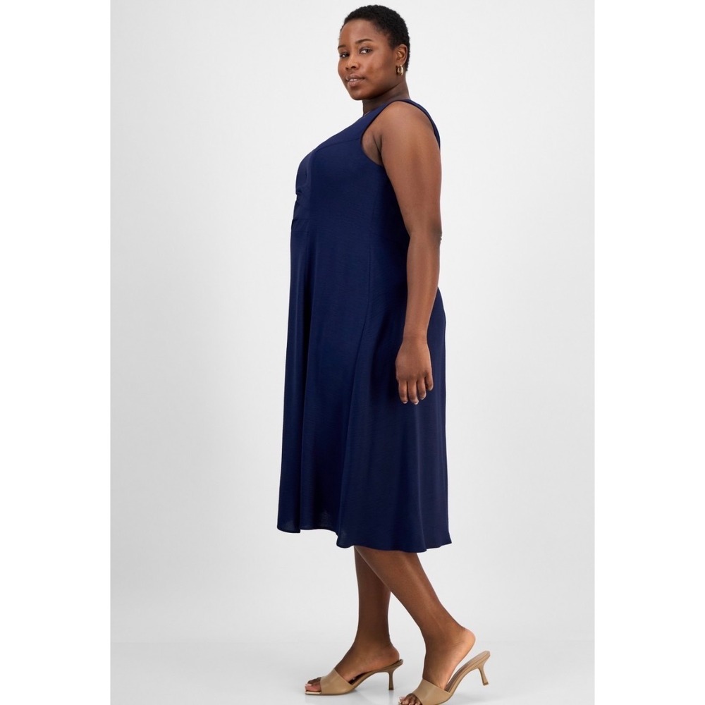 Connected Apparel Navy Blue Crepe Side Drape Midi Dress RM54791L1 24W
